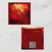 ラグジュアリーレッドおよび金ゴールド抽象芸術QRコード スクエア名刺 (正面/裏面)