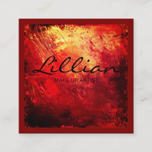 ラグジュアリーレッドおよび金ゴールド抽象芸術QRコード スクエア名刺 (正面)