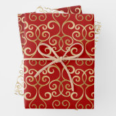 ラグジュアリーレッドと金ゴールドクリスマスダマスクパーソナライズされた ラッピングペーパーシート (インサイチュ)