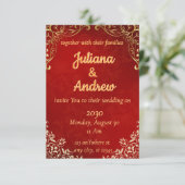 ラグジュアリーレッドと金ゴールド結婚式招待状 招待状 (スタンド正面)