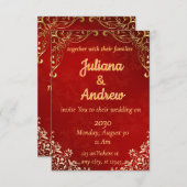 ラグジュアリーレッドと金ゴールド結婚式招待状 招待状 (正面/裏面)