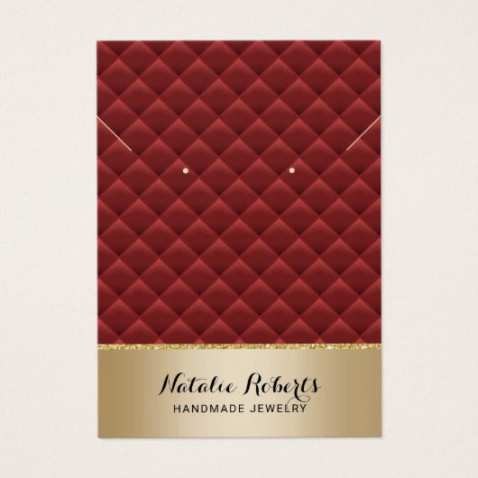 ラグジュアリーレッドキルティング金ゴールドジュエリーイヤリングディスプレイ (正面)