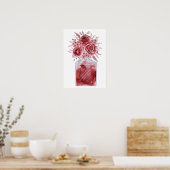 ラグジュアリーレッドグラムフローラ水彩香水ボトル ポスター (キッチン)