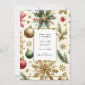 ラグジュアリーレッドグリーン金ゴールドスノーフレークホリデーカード (正面)