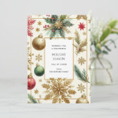 ラグジュアリーレッドグリーン金ゴールドスノーフレークホリデーカード (スタンド正面)