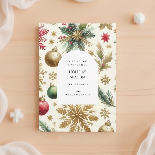 ラグジュアリーレッドグリーン金ゴールドスノーフレークホリデーカード