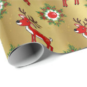 ラグジュアリーレッドディアモース金ゴールドスノーメリークマスパターン ラッピングペーパー (ロールコーナー)
