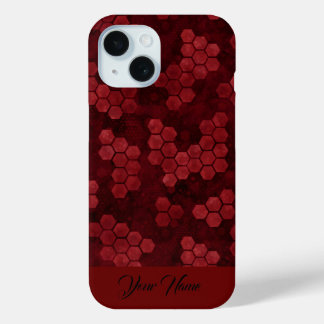ラグジュアリーレッドブラックヘキサゴンあなたの名前抽象芸術魔法 iPhone 15ケース