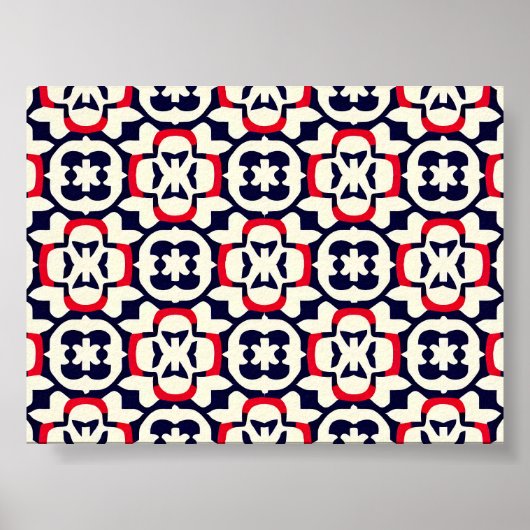 ラグジュアリーレッドホワイトとブルーパターン ポスター (正面)