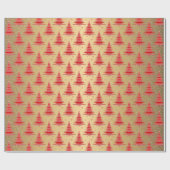 ラグジュアリーレッド金ゴールドクリスマスツリーパターン ラッピングペーパー (フラット)