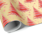 ラグジュアリーレッド金ゴールドクリスマスツリーパターン ラッピングペーパー (ロールコーナー)