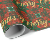 ラグジュアリーレッド&グリーンクリスマスラッピング紙 ラッピングペーパー (ロールコーナー)
