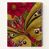 ラグジュアリーレッド&金ゴールドバタフライ名前をカスタムする ノートブック (裏面)