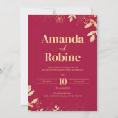 ラグジュアリーレッド&金ゴールド結婚式招待状 招待状 (正面)