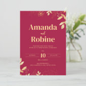 ラグジュアリーレッド&金ゴールド結婚式招待状 招待状 (スタンド正面)