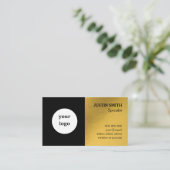 ラグジュアリーロゴブラックと金ゴールドモダン名刺 名刺 (スタンド正面)