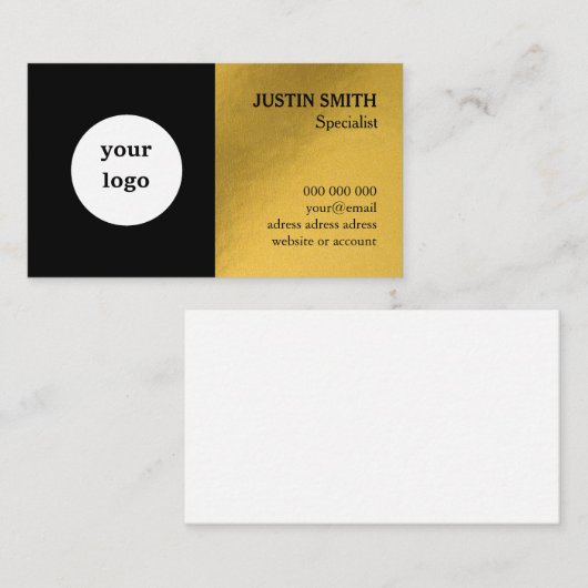 ラグジュアリーロゴブラックと金ゴールドモダン名刺 名刺 (正面/裏面)