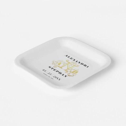 ラグジュアリーロマンチックな書結婚道の金ゴールド ペーパープレート (傾斜あり)