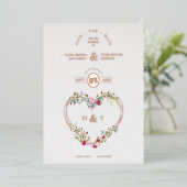 ラグジュアリーロマンチックフローラピンクレッドシェードハート 箔招待状 (立ち正面)