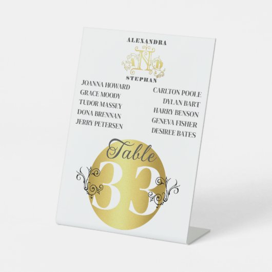 ラグジュアリーロマンチック結婚フローリッシュの金ゴールドテーブル番号 台座サイン (正面)