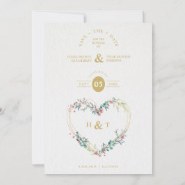 ラグジュアリーロマンティックボタニカルフローラピンクシェードハート セーブザデート