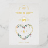 ラグジュアリーロマンティックボタニカルフローラピンクシェードハート 箔招待状 (正面)