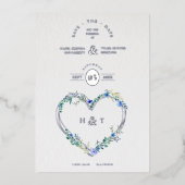 ラグジュアリーロマンティックボタニカルフローラブルーシェードハート 箔招待状 (正面)