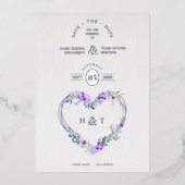 ラグジュアリーロマンティックボタニカルフローララベンダーハート 箔招待状 (正面)