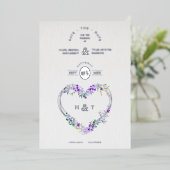 ラグジュアリーロマンティックボタニカルフローララベンダーハート 箔招待状 (立ち正面)