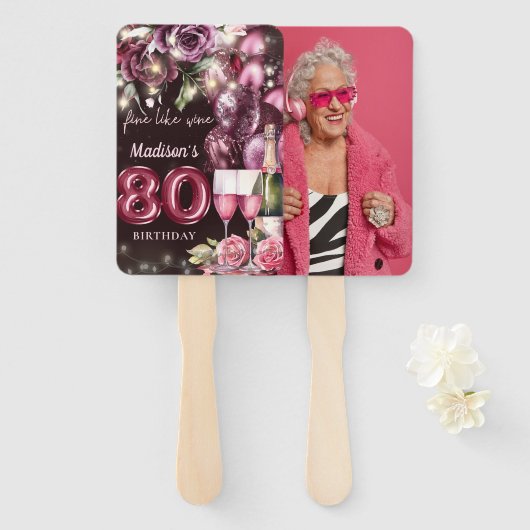 ラグジュアリーワイン80誕生日写真 ハンドファン (正面&裏面)
