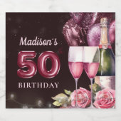 ラグジュアリーワイン&バルーン50誕生日 スパークリングワインラベル (シングルラベル)