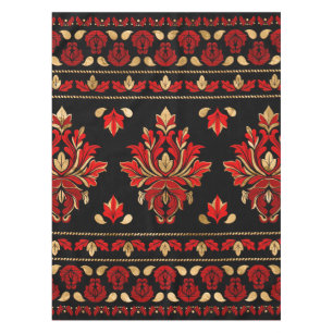 ラグジュアリーヴィンテージダマスクオーナメント – レッドアンド金ゴ テーブルクロス