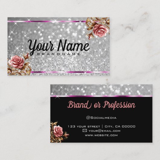 ラグジュアリーヴィンテージバラグリッタールミナンススターシック 名刺 (正面/裏面)