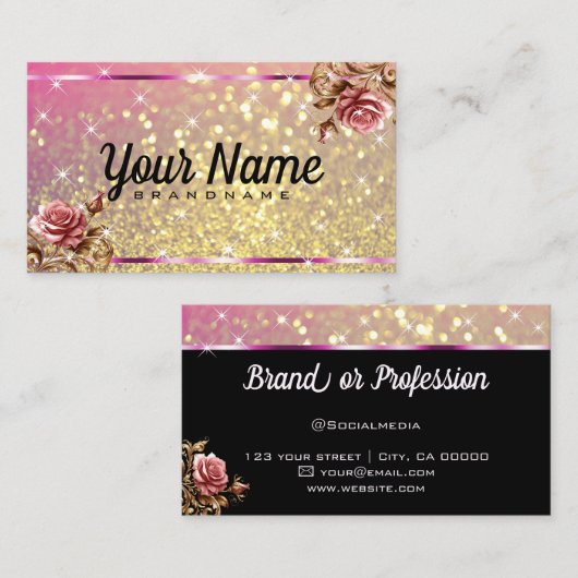 ラグジュアリーヴィンテージバラグリッタールミナンススターシック 名刺 (正面/裏面)