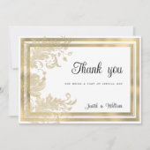 ラグジュアリーヴィンテージホワイト金ゴールドフローラありがとう 招待状 (正面)