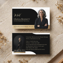 ラグジュアリー不動産アーチフレーム写真ブラックゴールド 名刺