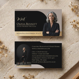 ラグジュアリー不動産アーチフレーム写真ブラックゴールド 名刺