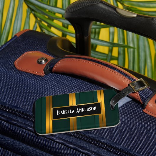 ラグジュアリー人気があるグリーン金ゴールドリネンテクスチャコレクション ラゲッジタグ (正面インサイチュ3)