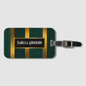 ラグジュアリー人気があるグリーン金ゴールドリネンテクスチャコレクション ラゲッジタグ (正面横)