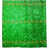 ラグジュアリー人気があるフローラグリーン金ゴールドグリッター シャワーカーテン (正面)