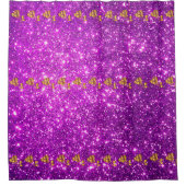 ラグジュアリー人気があるフローラパープル金ゴールドグリッター シャワーカーテン (正面)