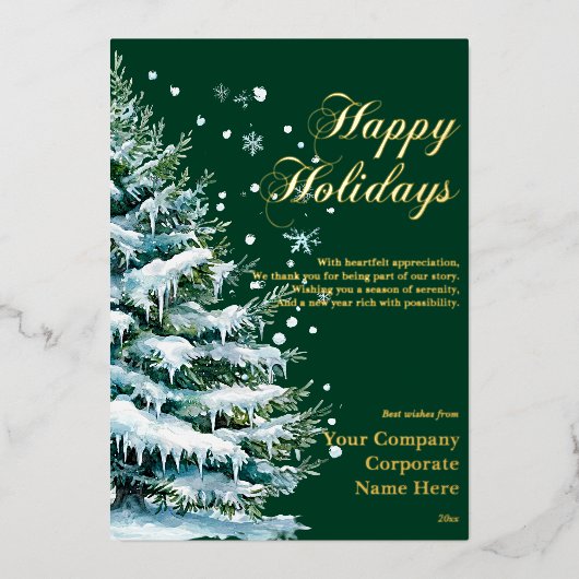 ラグジュアリー企業のスノーエバーグリーンホリデーフォイルカード 箔シーズンカード (正面)