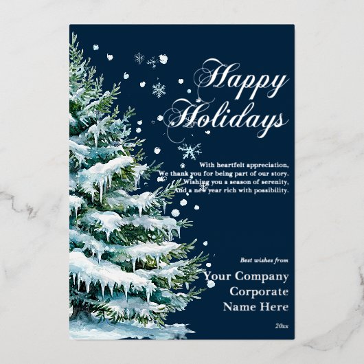 ラグジュアリー企業のスノーエバーグリーンホリデーフォイルカード 箔シーズンカード (正面)