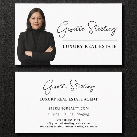 ラグジュアリー実在エステートホワイトブラックスクリプト 名刺