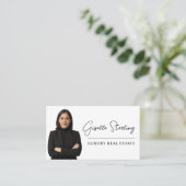 ラグジュアリー実在エステートホワイトブラックスクリプト 名刺 (スタンド正面)
