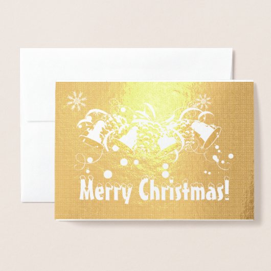 ラグジュアリー実在金ゴールドメリークリスマスタイポグラフィ 箔カード (封筒付き正面)
