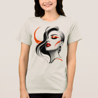 ラグジュアリー抽象女性肖像画デザイン トライブレンドTシャツ