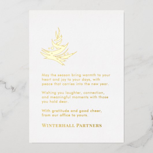 ラグジュアリー抽象芸術ツリーホワイト金ゴールド 箔シーズンカード (正面)