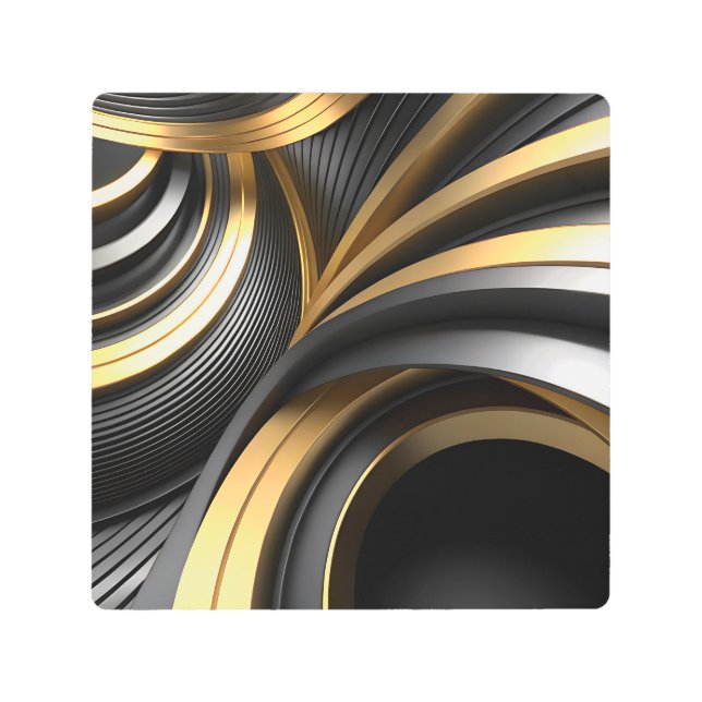 ラグジュアリー抽象芸術背景(金ゴールドと黒いcur) メタルプリント (正面)