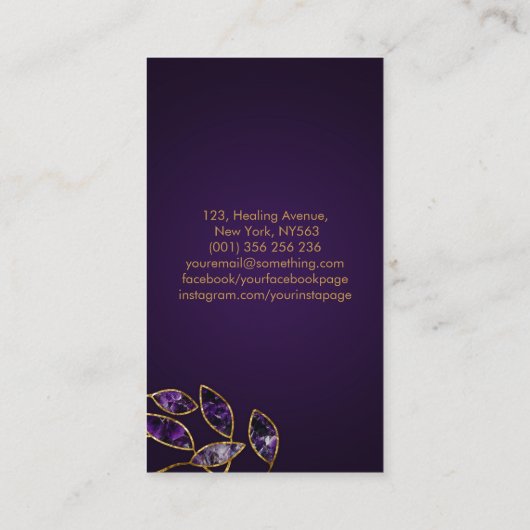 ラグジュアリー抽象芸術葉アメジストブランチ 名刺 (裏面)